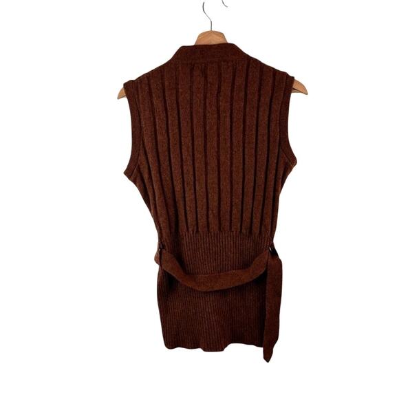 VINTAGE Springfoot Knit Vest – Belted Brown Ribbed Lambswool – Women’s L - Picture 3 of 7
